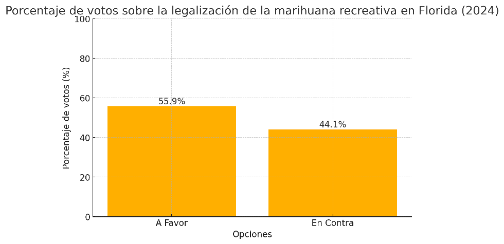 gráfica comparativa de votantes a favor y en contra de marihuana recreativa en florida