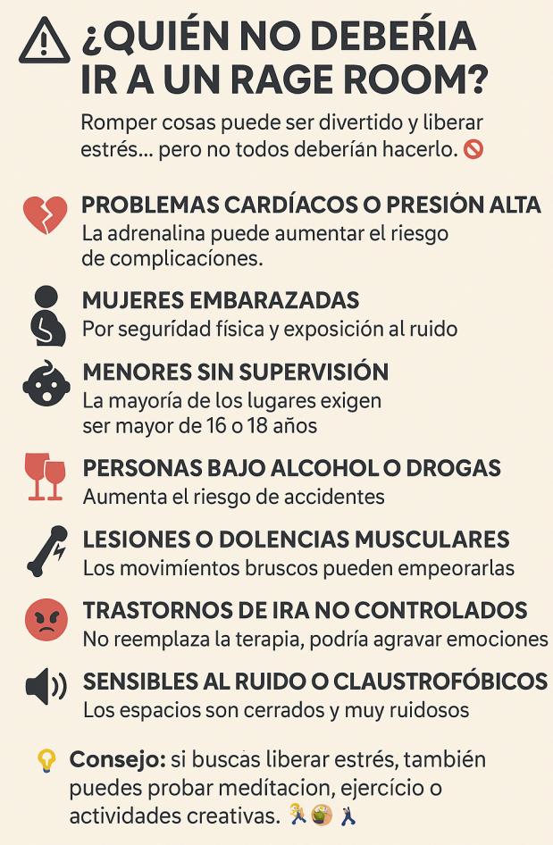 listado informativo sobre quienes no deben ir a un rage room